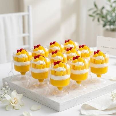 20 Pcs Mini Dessert Cups With Spoons, 5OZ Small Dessert Cups Plastic Footed Goblet Glasses For Serving Trifles, Appetizers, Puddings, Mousse, Parfait