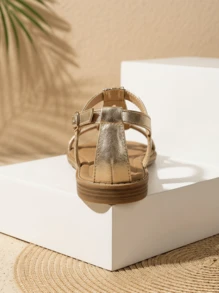 CAJUNI Women Flat Sandals Multiple Strap Open Toe Vacation Style Plain Color Versatile,Spring Summer Outfits - Gold - View 3