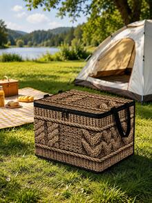 2D Flat Woven Texture Print Foldable Storage Box With Lid And Sturdy Zipper, Large Capacity Home Organizer Bin For Moving, Seasonal Clothing Storage, Living Room And Garage Shelf Storage - Multicolor - View 3