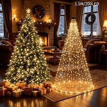 200/280/300 LED Christmas Tree Lights, Christmas Fairy String Lights, 8 Modes LED Holiday Lights With Remote Control, Warm White & Multicolor Christmas Lights For Indoor Outdoor Tree, Garden, Patio And Holiday Decor - Waterfall Light - View 16