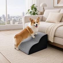 2-Step Pet Stairs, Suitable For Dogs And Cats, Small Dogs And Senior Pets, Soft Covered Sofa And Bed Pet Steps - Light Grey - View 5