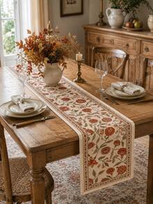 1pc-Autumn Pumpkin Table Runner, Vintage Farmhouse Linen Fall Table Runner, Decorative Table Runner For Thanksgiving Harvest Dinner Party Indoor Outdoor Dining Table Decor - Multicolor - View 3