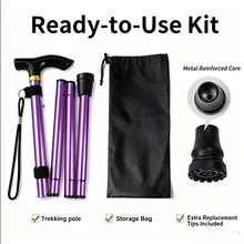 1 Set Tongkat Hiking Lipat Ringan 3 Bagian - Tongkat Trekking Perjalanan Teleskopik Paduan Aluminium yang Dapat Diatur dengan Alas Karet Anti Selip, Termasuk Tas Penyimpanan dan Tutup Kaki yang Dapat Diganti - MultiWarna - View 8