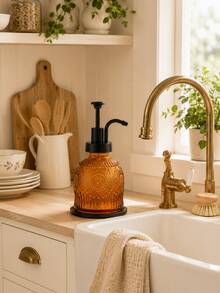1pc 230ml Vintage Glass Soap Dispenser With Plastic Pump Head, Refillable Decorative Liquid Soap Bottle, Reusable Countertop Hand Soap Container, Suitable For Bathroom, Kitchen, Sink, Lotion, Shampoo, Dish Soap And Home Use - Multiple Styles - View 8