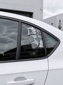 1pc One Size Halloween Spider Web Car Window Sticker, Black Realistic Broken Glass Spider Car Decal, Waterproof PVC Self-Adhesive/Static Cling Removable Exterior Car Decor, Halloween Party Decoration, Suitable For Sedan Truck SUV Window Body DIY Modification Accessories - A - View 2