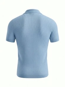 Men's Summer Fashion Ribbed Polo Collar Thin Knit Short Sleeve Shirt - Baby Blue - View 5
