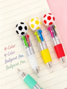 1pc 4-Color Soccer Ball Retractable Ballpoint Pen, Cute Multi-Color Soccer Pen, Fun Learning Supplies, School Supplies, Back To School Supplies, Suitable For Student Party Gifts - Color: Random - View 3