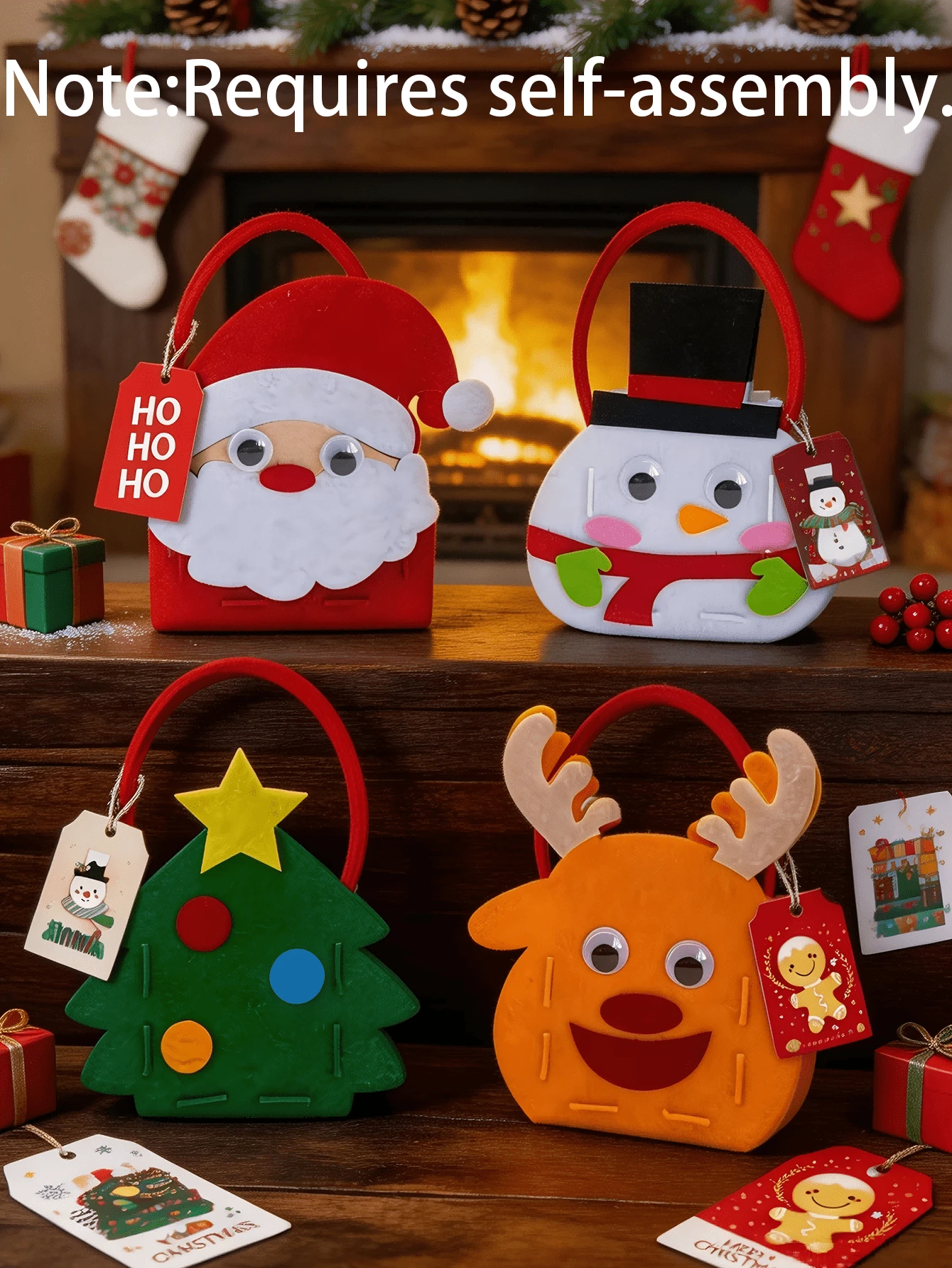 12pcs Christmas Handheld Gift Bag Set – Includes Bags Featuring Santa Claus, Snowman, And Reindeer Designs, Plus Cards And Twine. A DIY Kit Suitable For Christmas Gift Wrapping, Holiday Decor, And Themed Party Packaging. - Multicolor - View 1