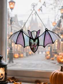 1pc Acrylic Dyed Bat Sunshine Catcher Hanging Decor, Gothic Style Car Accessory, Bat Car Pendant, Cute Rearview Mirror Decoration, Black Bat Car Charm, Sunshine Catcher Window Decor Art, Colorful Bat Pendant For Holiday Wall, Party Venue Prop - Multicolor - View 5