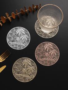 6-24pcs Coconut Tree Wave Hollow Coasters, Luxury Style PVC Round Heat-Insulating Non-Slip Coasters Suitable For Dining Table, Afternoon Tea, Home Party - Multicolor - View 9