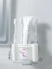Cute Tooth-Shaped Pattern Toothbrush Holder&Clip Set–Adhesive Wall-Mounted Storage Rack For Bathroom,Washroom Space-Saving,Leak-Proof,Easy To Clean,Home,Dorm,Office,Gift For Students,Family,Back To School,Housewarming,Birthday - Multicolor - View 10