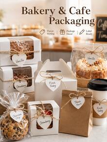 150pcs 2 Styles Heart Shaped Blank Gift Tags With String, Writable Food Packaging Labels For Bakery Boxes, Weddings, Parties And Handmade Gifts - Multicolor - View 4