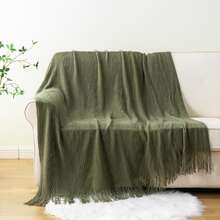 1 buah Selimut Rajut Minimalis Warna Polos, Ramah Kulit, Bernapas, Cocok untuk Musim Gugur/Musim Dingin, Sofa, Tempat Tidur, dan Serbaguna - Dark Green - View 4
