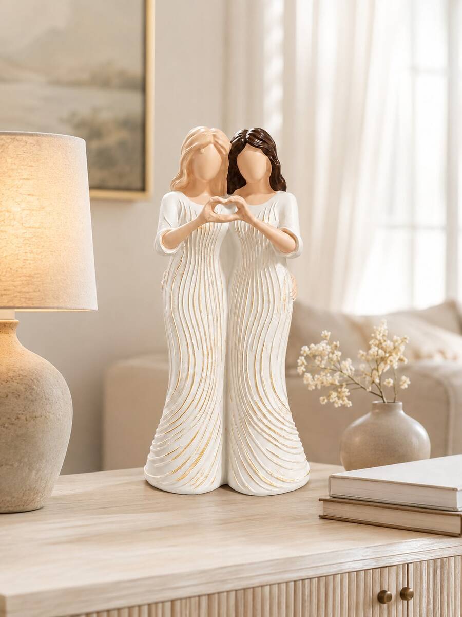 1pc Women Friendship Ornament, Double Female Heart Gesture Statue, Best Friend Sister Gift, Meaningful Friendship Home Decor, Suitable For Living Room Bookshelf Shelf Desk, Women Birthday Christmas Gift - Classic - View 1