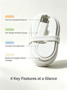 Premium Wear-Resistant Braided A P P L E Watch Charger Cable Winder, Compact Anti-Tangle Cord Organizer, Portable Travel Essential Watch Charging Cable Storage Holder, Durable Cable Management Accessory Compatible With Apple Watch Series - White - View 6