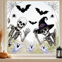 Halloween Witch Window Decals, Scary Witch Glass Stickers With Bat And Spider Web Pattern, Suitable For Halloween Party Window Decoration - Halloween - View 1