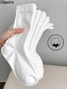1/6/10 Pasang Kaos Kaki Katun Wanita Minimalis Nyaman Warna Polos, Bernapas dan Menyerap Keringat, Kaos Kaki Hamil Tanpa Jahitan yang Lembut, Serbaguna untuk Pemakaian Sehari-hari, Cocok untuk Musim Gugur/Musim Dingin - Putih - View 11