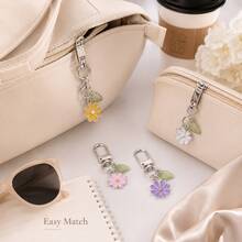 1pc Cute Enamel Daisy Flower Keychain For Women, Colorful Mini Bag Charm With Leaf Pendant, Lightweight Keyring For Handbag Purse Backpack Gift - Quantity - View 7