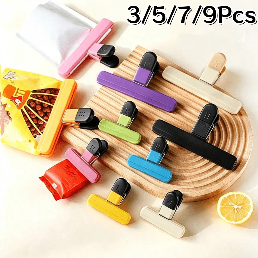 3/5/7/9Pcs Multi-Function Food Bag Sealing Clips, Household Snack Fresh-Keeping Sealing Clips, Moisture-Proof Leak-Proof Plastic Clips, Kitchen Tea Potato Chips Snack Bag Sealing Tool, Random Color