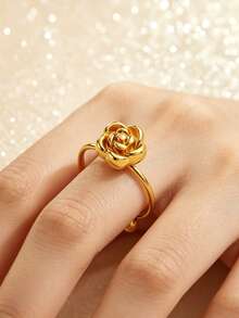 2PCS Minimalist Fashion Vintage Elegant Gentle Style Oil Drip Enamel Four-Petal Design Bracelet & Ring Set Stainless Steel Women's Jewelry Suitable For Daily Wear/Garden Party/Evening Event/Commute/Date/Valentine's Day Gift For Loved Ones - Yellow Gold - View 4