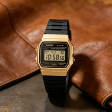 Casio Retro Square Classic Quartz Movement Unisex Watch - Gold - View 1