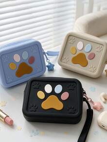 1pc Silicone Handbag With 3D Colorful Cat Paw Pattern, Star Charm Wrist Strap, Square Storage Pouch, Mini Zipper Digital Organizer, Multi-Functional Portable Storage Bag For Bluetooth Earphones, Charging Cables, Lipstick, Jewelry, Coins, Travel Essential, Multi-Purpose Travel Organizer - Multicolor - View 3