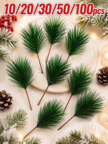 10/20/50pcs Artificial Pine Branch Floral Stems, Green Christmas Pine Branches, Suitable For Wreaths, Garlands, Christmas Trees And Gift Wrapping Decoration, Faux Evergreen Tree Branches, Used For Holiday Crafts, DIY Floral Arrangement, Tabletop Centerpiece Decoration, Winter Party, Home Decor Supplies - Multi-color - View 1