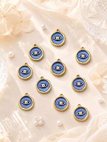 10pcs Stainless Steel 18K Gold Plated Evil Eye Series Large Eye Oil-Filled Embossed Pendant Set, Halloween DIY Necklace Bracelet Anklet Earring Accessories - Multicolor - View 15