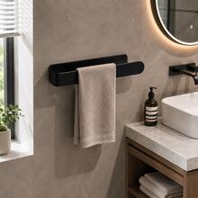 Nordic Minimalist U-Shaped Wall-Mounted Towel Rack, Drill-Free Bathroom Towel Bar, Kitchen Dishcloth & Hand Towel Storage Rack, Black Square Hanging Rack, Space-Saving Wall Shelf, Suitable For Bathroom Vanity And Kitchen - Black - View 10