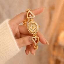 1pc Vintage Gold Women's Quartz Watch With Rhinestone Oval Dial, Women's Jewelry Gift Watch - Style 1 - View 3
