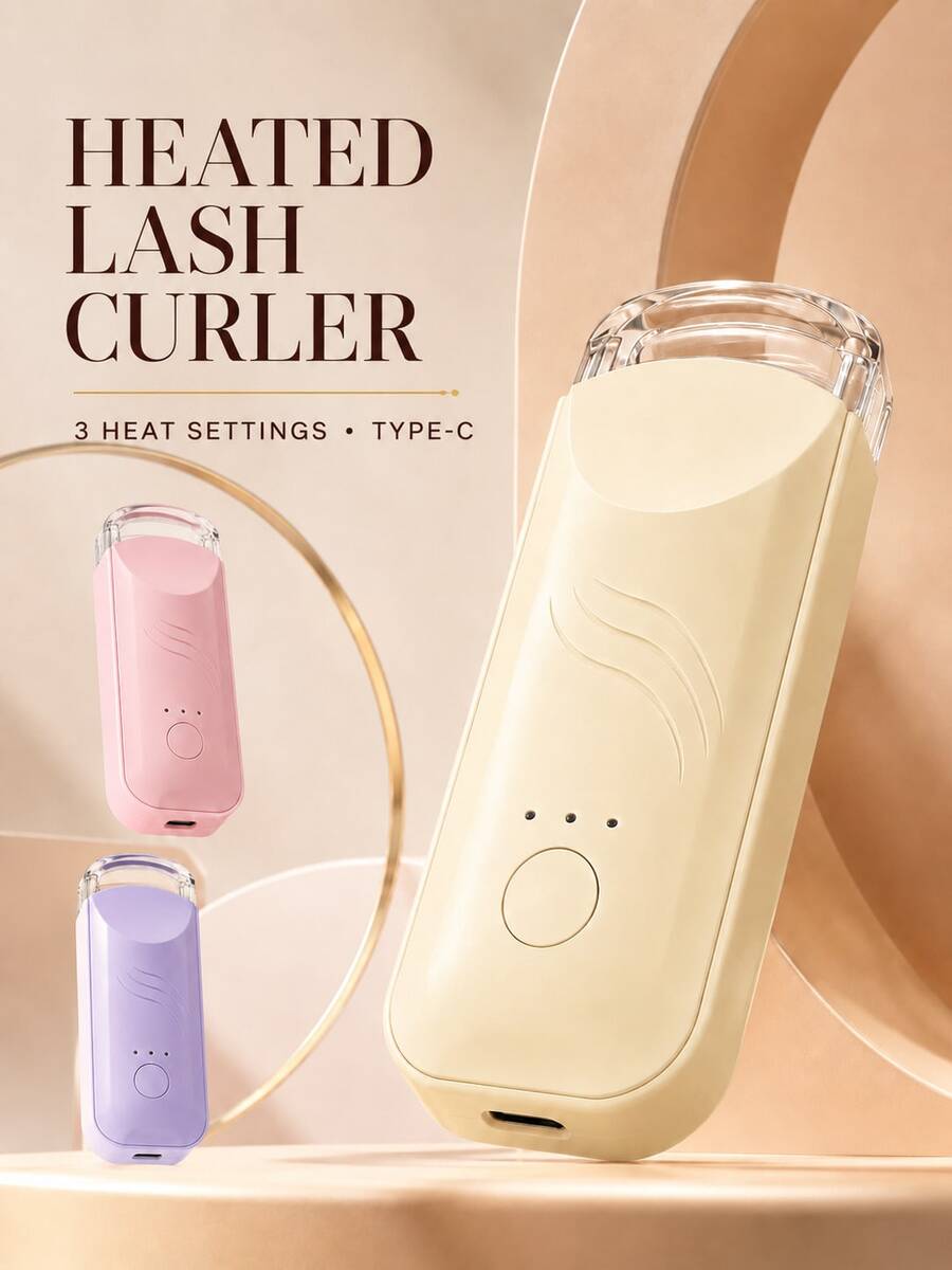 300mAh Rechargeable Heated Eyelash Curler, 3 Temperature Settings 55°C/65°C/75°C, Type-C Electric Lash Curler With Wide Curved Clamp For Daily Eye Makeup - Multicolor - View 1