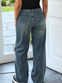 Teen Girl American Classic Distressed Button Pocket Loose Fit Jeans - Dark Wash - View 3
