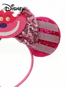 Disney 1pc Cheshire Cat Character Ear Headband, Pink Sequin Striped Bow Holiday Cosplay Party Headband - Multicolor - View 5