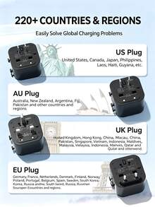 DELI LU5031 Universal Travel Adapter, 750℃ Flame-Retardant PC Shell, Multi-Plug Switchable Lock Design, Portable Power Converter For International Travel And Business Trips - Black - View 2