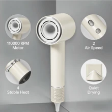 LUYAO High Speed Brushless Hair Dryer, Powerful Dryer, High-Power Quick Drying Hair, Fast Drying, Low Noise, Hairdryer With Magnetic Nozzle - Champagne - View 3