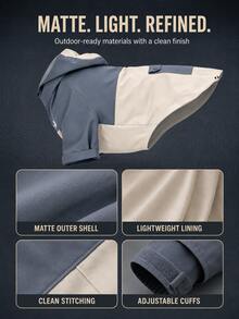 1 buah Jaket Anjing Outdoor Berkerudung dengan Blok Warna, Jaket Hewan Peliharaan Tahan Angin dan Hujan Ringan dengan Ring D & Saku, Manset yang Dapat Diatur untuk Anjing Kecil, Sedang, dan Besar - Dusty Blue - View 7