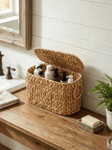 Handwoven Toilet Paper Holder, Faux Rattan Storage Basket, Waterproof Storage Basket, Bathroom Storage Rack, Toilet Paper Holder, No Assembly Required - Multicolor - View 2