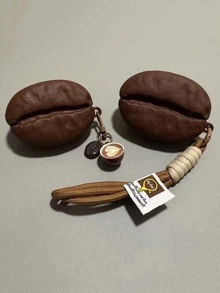 1pc Cute 3D Coffee Bean Silicone Earphone Protective Case, Compatible With AirPods4/Pro/Pro 2/Pro 3, Shockproof Earphone Protective Case, With Keychain And Latte Pendant - Coffee Brown - View 5