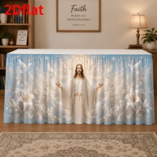 1pc Religious Wedding Altar Table Skirt, Elegant White Floral & Dove Print Tablecloth, Suitable For Church Communion Ceremony, Banquet, Party Event Decoration - Multicolor - View 3
