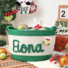1pc Personalized Customized Christmas Basket Round Rope Storage Basket Holiday Gift Basket Holiday Storage Organizer Basket Knitted Rope Storage Bin - Multicolor - View 21