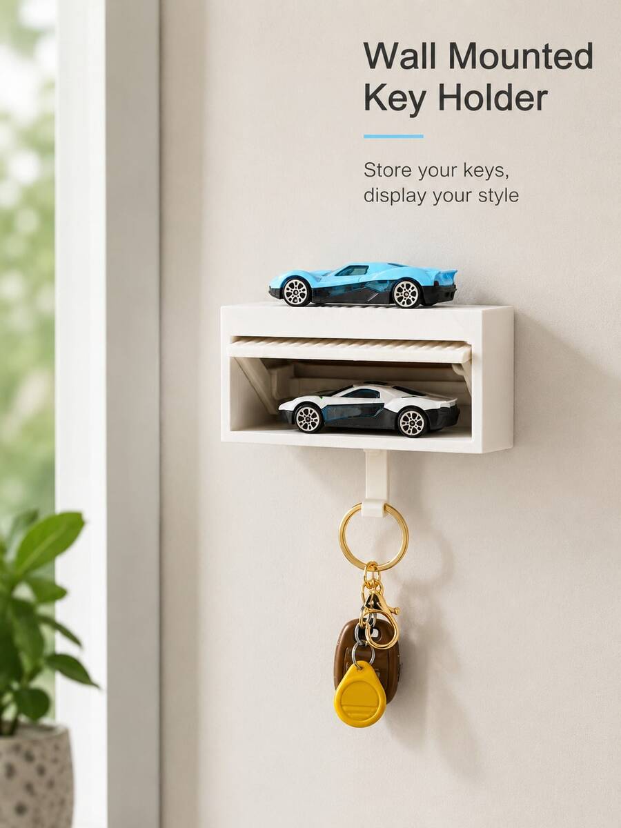 1PC Openable Garage Key Hook With Racing Car Model, Wall-Mounted Key Holder, Creative Home Decoration, Novelty Keychain Hanger, Perfect Gift For Boys Couples Car Lovers And Enthusiasts - View 1