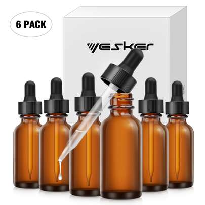 waywe Brown Glass Dropper Bottles 30ml (1oz) For Essential Oils, Perfume & DIY Use, 6 Pack