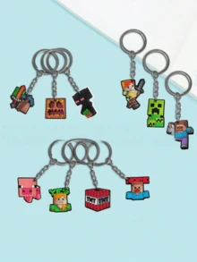 100pcs/Random 1pc Pixel Battle Pixel Grid Theme Birthday Party Gift Soft Rubber Keychain, Character Keychain, Suitable For Backpack Decoration, Car Pendant, Backpack Charm, Perfect Gift For Birthday, Holiday, Halloween, Christmas, Anniversary Party - Multicolor - View 6
