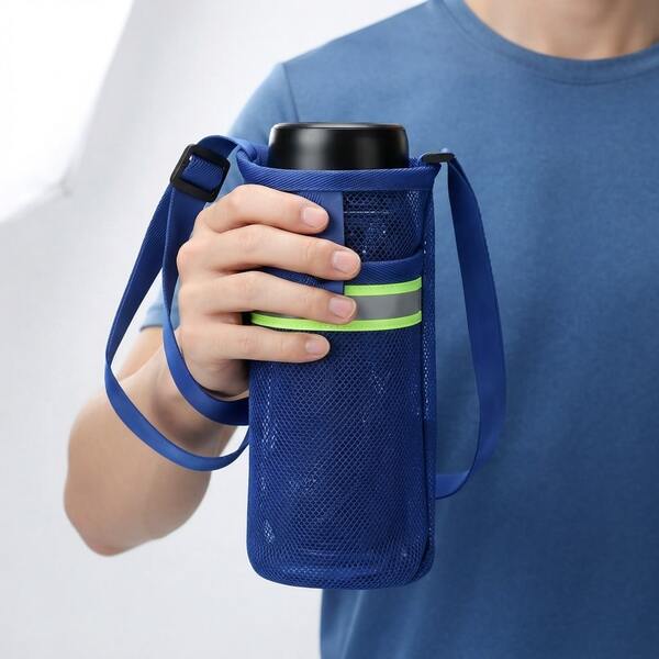 Large Capacity Water Bottle Bag With Shoulder Strap, Mesh Water Bottle Storage Bag, Crossbody Hydration Bag, Suitable For Beach, Sports, Hiking, Camping