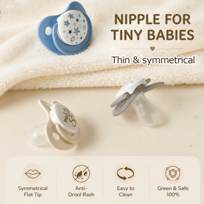 1 pieza Chupete de silicona súper suave y simétrico con pezón ligero para recién nacido, chupete ortodóntico para niño y niña de 0-6 meses y 6-18 meses