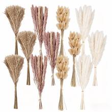 110/220/330/440pcs Dried Pampas Grass Decor Pampas Grass Contains Bunny Tails Dried Flowers, Reed Grass Bouquet For Wedding Boho Flowers Home Table Decor, Rustic Farmhouse Party (17", White And Brown) - Multicolor - View 5