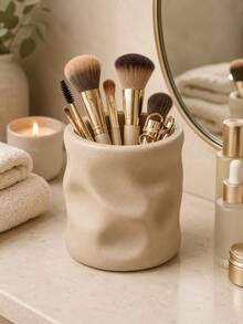 1pc Makeup Brush Holder Organizer, Modern Wavy Cosmetic Brush Cup, Large Capacity Vanity Storage Container For Makeup Brushes Eyeliners Beauty Tools, Bathroom Countertop Desk Decor - Multicolor - View 11