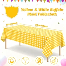 1/6/12PCS-137*274cm Taplak Meja Plastik Kotak-kotak Kuning dan Putih, Taplak Meja Kotak-kotak Kuning Sekali Pakai Dekoratif, Taplak Meja Pesta Persegi Panjang untuk Piknik, Peternakan, Ulang Tahun, Pernikahan - Kuning - View 2