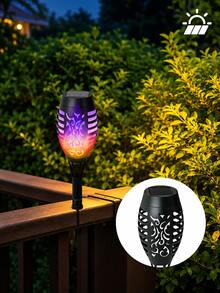 POSE UP 6pcs Solar Flame Light Strip, Waterproof Outdoor LED Fence And Deck Lights, Realistic Flickering Flame Effect Solar Landscape Lighting, With Switch Control, Easy Installation Decorative Lights, Suitable For Yard, Lawn, Pathway, Stairs, Driveway, Patio And Garden - Multicolor - View 9