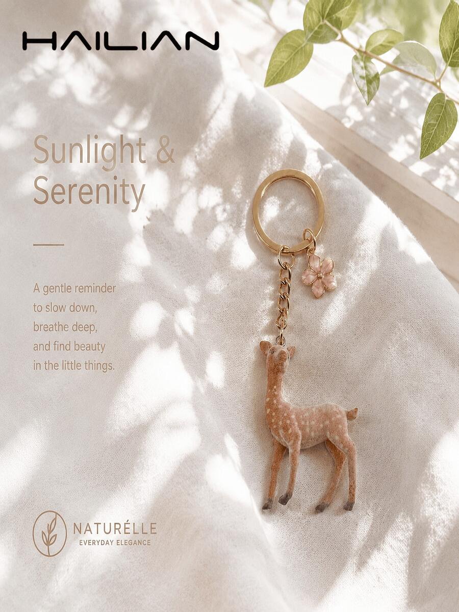 HAILIAN Mini Cute Deer Bag Charm, Available In Two Styles - Sika Deer And Moose - Suitable As Bag Charm For College Students And Elementary Students, Car Keychain, Birthday Gift, Halloween Costume Accessory - Khaki - View 1